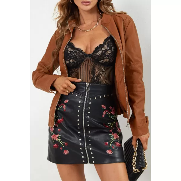 Bellivera Faux Leather Jacket Women Motorcycle Zipper Bomber PU Bike Coat with Pockets