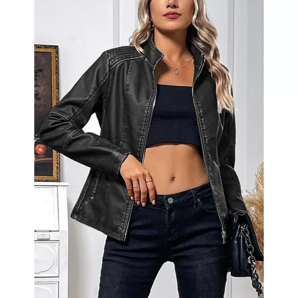 Bellivera Faux Leather Jacket Women Motorcycle Zipper Bomber PU Bike Coat with Pockets