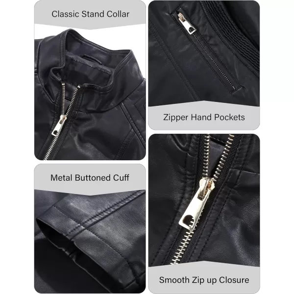 Bellivera Faux Leather Jacket Women Motorcycle Zipper Bomber PU Bike Coat with Pockets