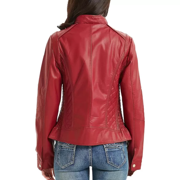 Bellivera Faux Leather Jacket Women Motorcycle Zipper Bomber PU Bike Coat with Pockets