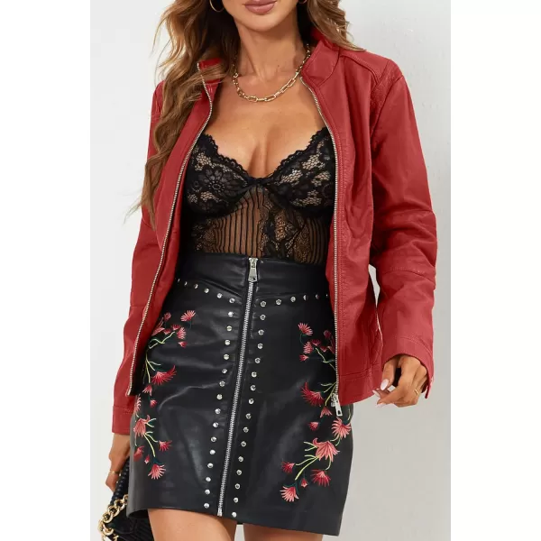 Bellivera Faux Leather Jacket Women Motorcycle Zipper Bomber PU Bike Coat with Pockets