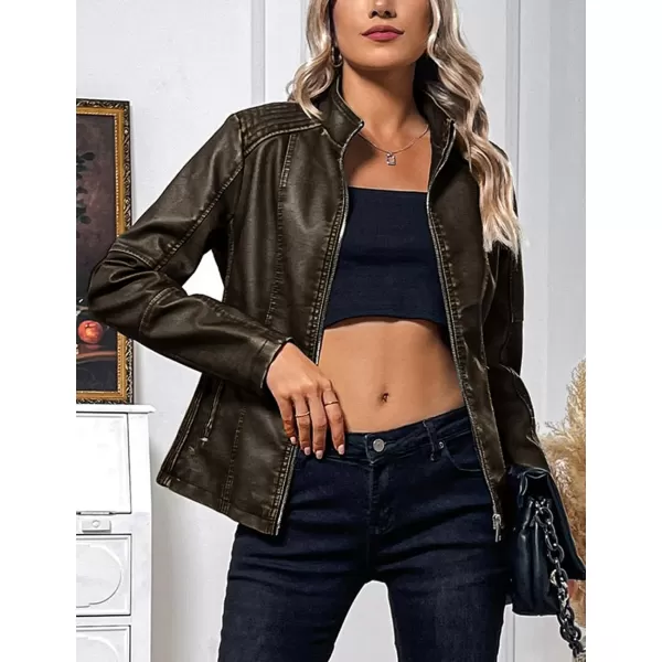 Bellivera Faux Leather Jacket Women Motorcycle Zipper Bomber PU Bike Coat with Pockets