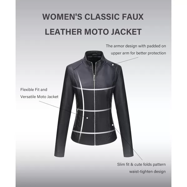 Bellivera Faux Leather Jacket Women Motorcycle Zipper Bomber PU Bike Coat with Pockets