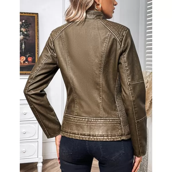 Bellivera Faux Leather Jacket Women Motorcycle Zipper Bomber PU Bike Coat with Pockets