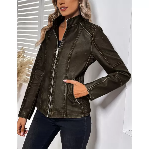 Bellivera Faux Leather Jacket Women Motorcycle Zipper Bomber PU Bike Coat with Pockets