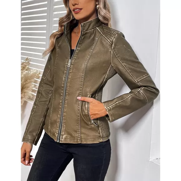 Bellivera Faux Leather Jacket Women Motorcycle Zipper Bomber PU Bike Coat with Pockets