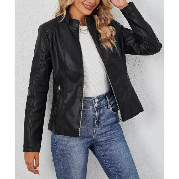Bellivera Faux Leather Jacket Women Motorcycle Zipper Bomber PU Bike Coat with Pockets