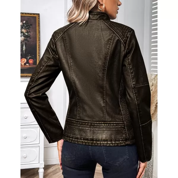 Bellivera Faux Leather Jacket Women Motorcycle Zipper Bomber PU Bike Coat with Pockets