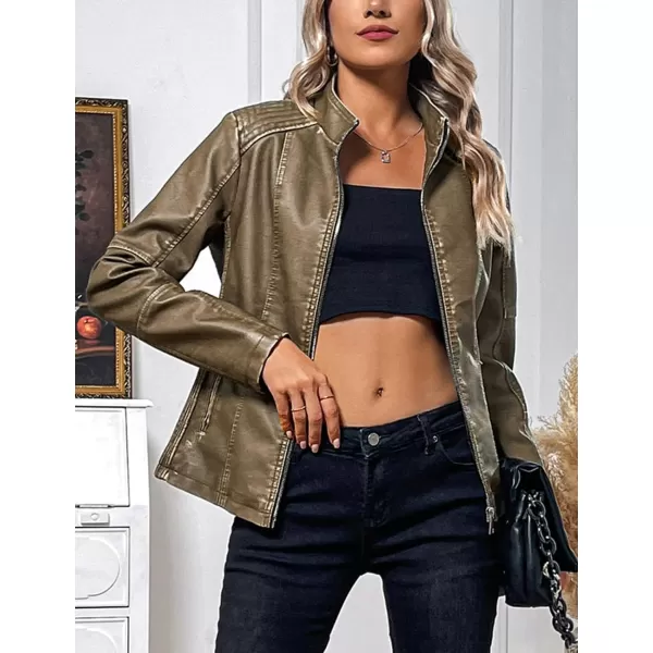 Bellivera Faux Leather Jacket Women Motorcycle Zipper Bomber PU Bike Coat with Pockets