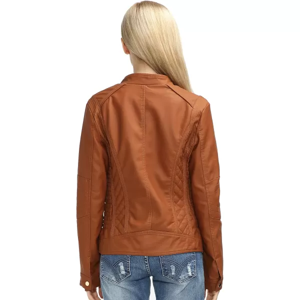 Bellivera Faux Leather Jacket Women Motorcycle Zipper Bomber PU Bike Coat with Pockets