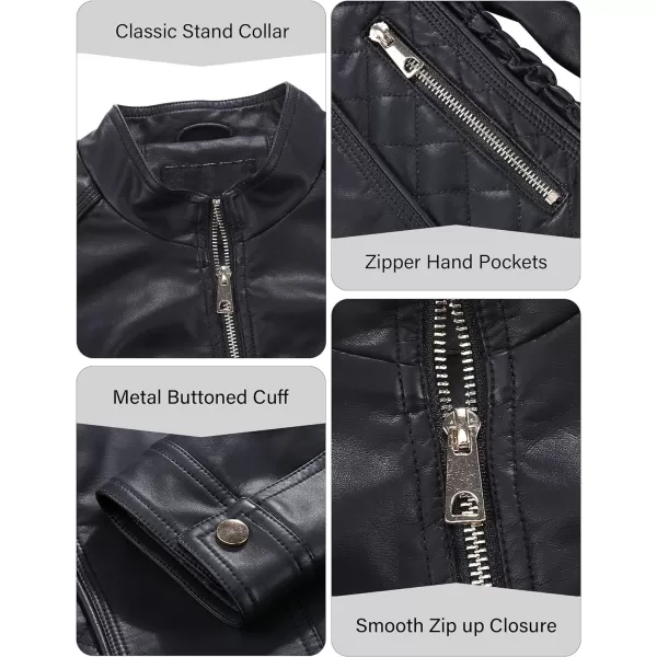 Bellivera Faux Leather Jacket Women Motorcycle Zipper Bomber PU Bike Coat with Pockets