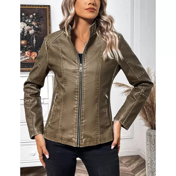 Bellivera Faux Leather Jacket Women Motorcycle Zipper Bomber PU Bike Coat with Pockets