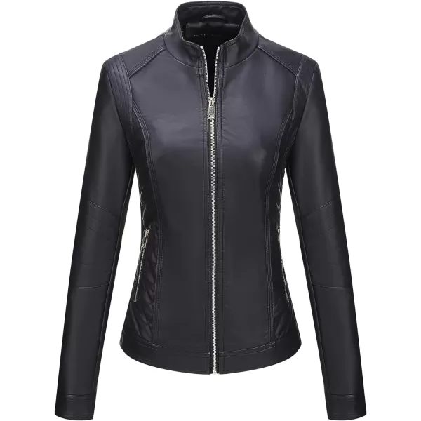 Bellivera Faux Leather Jacket Women Motorcycle Zipper Bomber PU Bike Coat with Pockets
