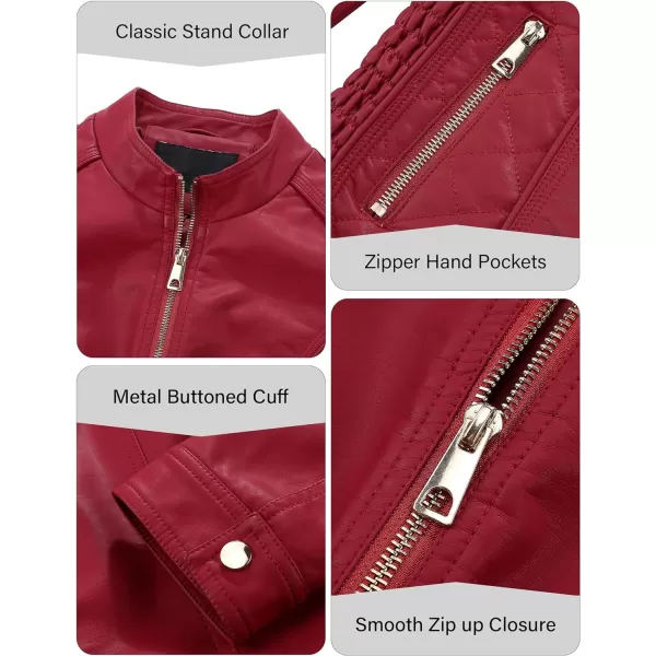 Bellivera Faux Leather Jacket Women Motorcycle Zipper Bomber PU Bike Coat with Pockets