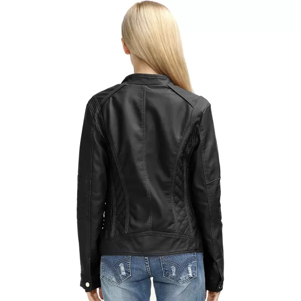 Bellivera Faux Leather Jacket Women Motorcycle Zipper Bomber PU Bike Coat with Pockets