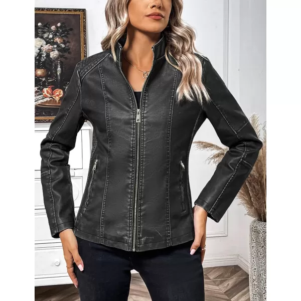 Bellivera Faux Leather Jacket Women Motorcycle Zipper Bomber PU Bike Coat with Pockets