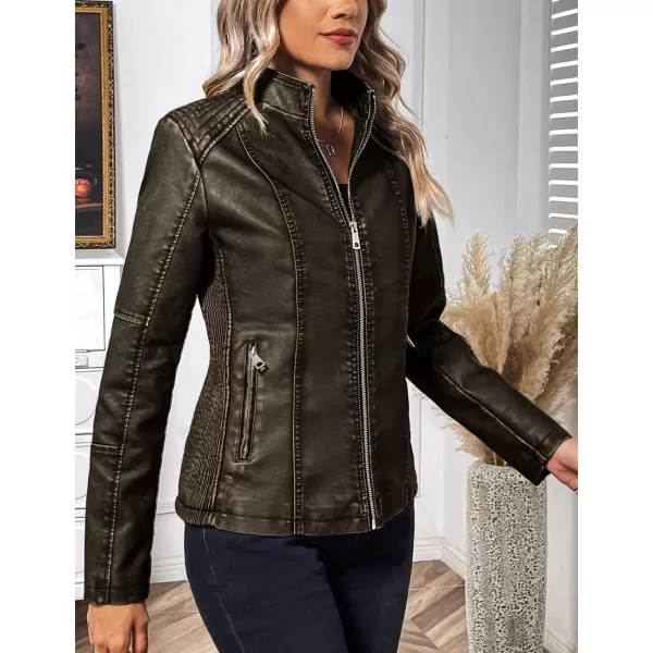 Bellivera Faux Leather Jacket Women Motorcycle Zipper Bomber PU Bike Coat with Pockets