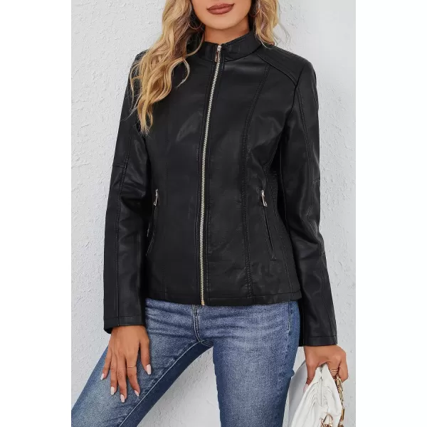 Bellivera Faux Leather Jacket Women Motorcycle Zipper Bomber PU Bike Coat with Pockets