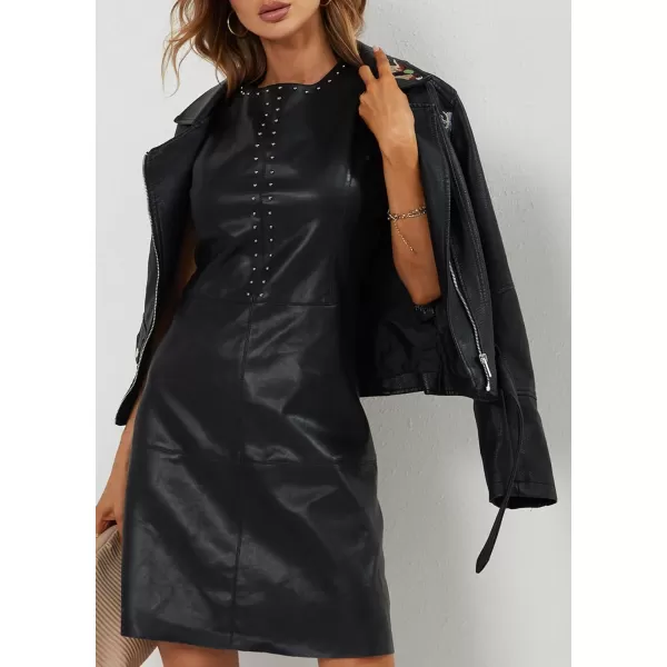 Bellivera Faux Leather Jacket for Women Studded Rivet Floral Moto Biker Short Lapel Coat