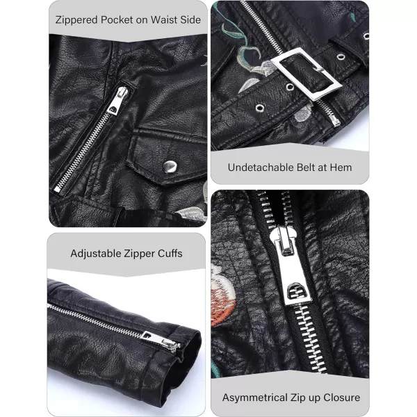 Bellivera Faux Leather Jacket for Women Studded Rivet Floral Moto Biker Short Lapel Coat