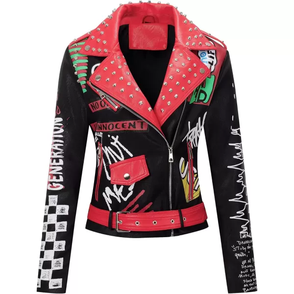 Bellivera Faux Leather Jacket for Women Studded Rivet Floral Moto Biker Short Lapel Coat