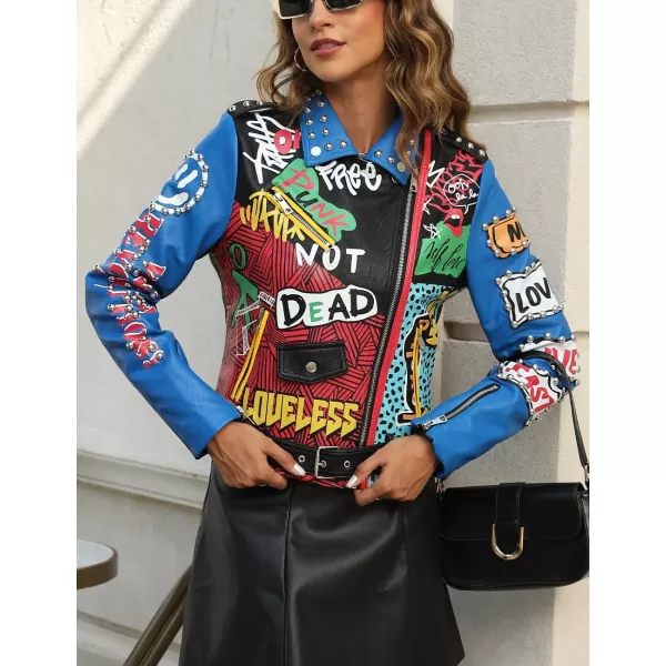 Bellivera Faux Leather Jacket for Women Studded Rivet Floral Moto Biker Short Lapel Coat
