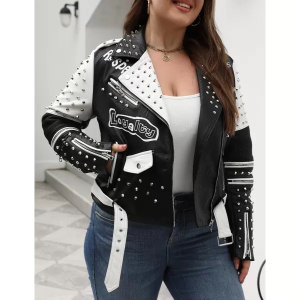Bellivera Faux Leather Jacket for Women Studded Rivet Floral Moto Biker Short Lapel Coat