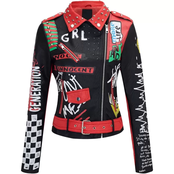 Bellivera Faux Leather Jacket for Women Studded Rivet Floral Moto Biker Short Lapel Coat