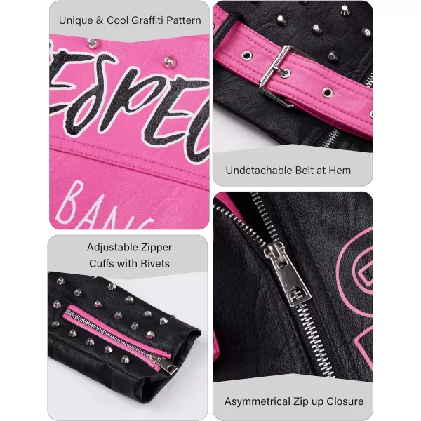 Bellivera Faux Leather Jacket for Women Studded Rivet Floral Moto Biker Short Lapel Coat