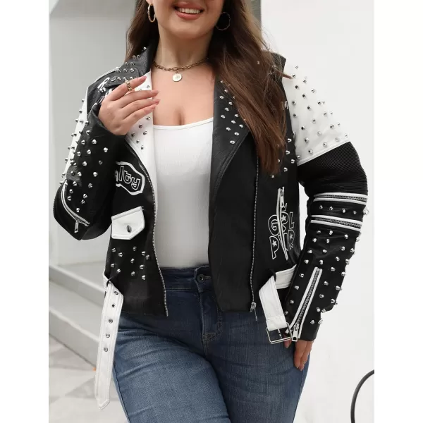 Bellivera Faux Leather Jacket for Women Studded Rivet Floral Moto Biker Short Lapel Coat