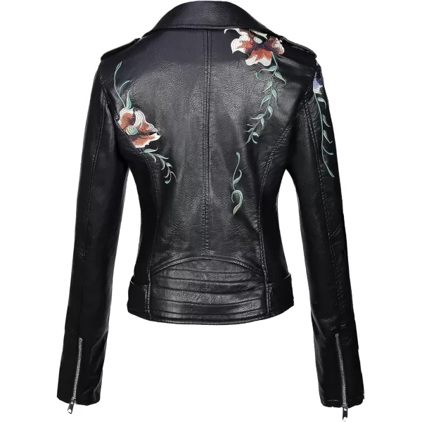 Bellivera Faux Leather Jacket for Women Studded Rivet Floral Moto Biker Short Lapel Coat