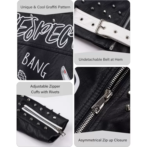 Bellivera Faux Leather Jacket for Women Studded Rivet Floral Moto Biker Short Lapel Coat