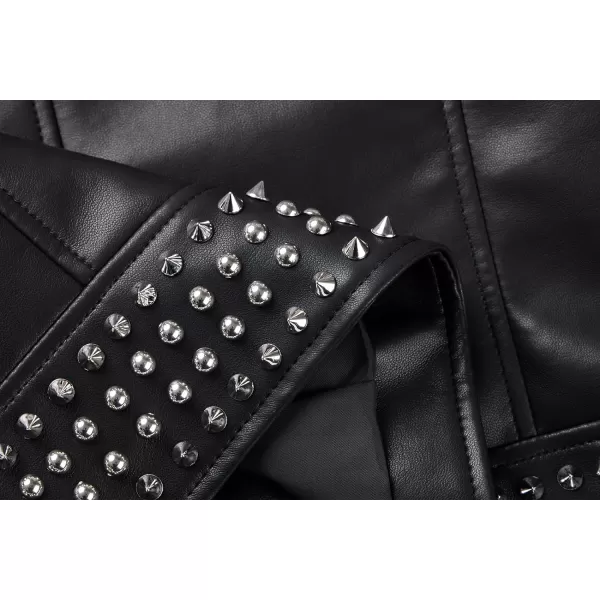 Bellivera Faux Leather Jacket for Women Studded Rivet Floral Moto Biker Short Lapel Coat