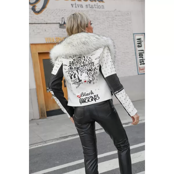 Bellivera Faux Leather Jacket for Women Studded Rivet Floral Moto Biker Short Lapel Coat