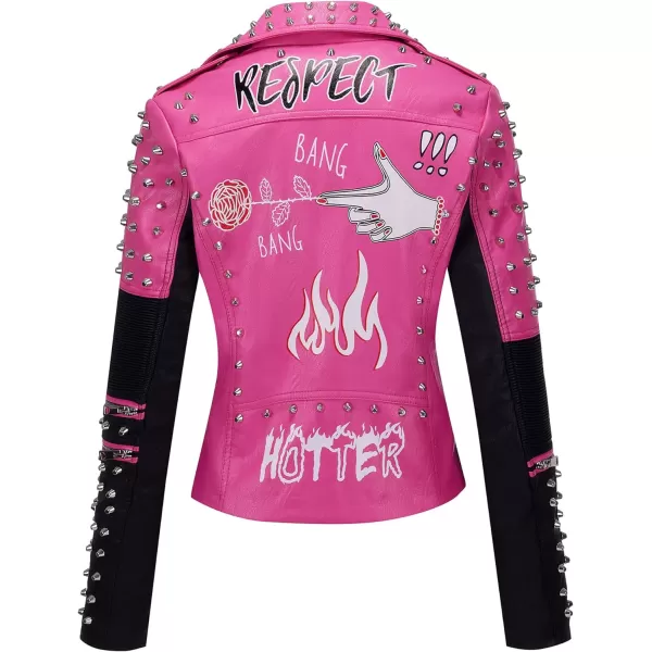 Bellivera Faux Leather Jacket for Women Studded Rivet Floral Moto Biker Short Lapel Coat