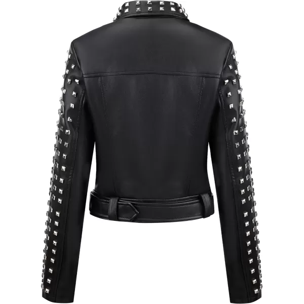 Bellivera Faux Leather Jacket for Women Studded Rivet Floral Moto Biker Short Lapel Coat