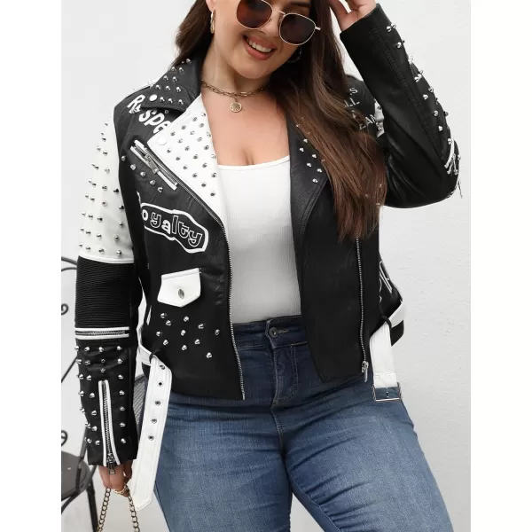 Bellivera Faux Leather Jacket for Women Studded Rivet Floral Moto Biker Short Lapel Coat