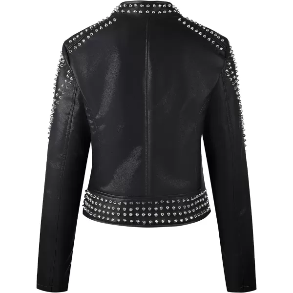 Bellivera Faux Leather Jacket for Women Studded Rivet Floral Moto Biker Short Lapel Coat