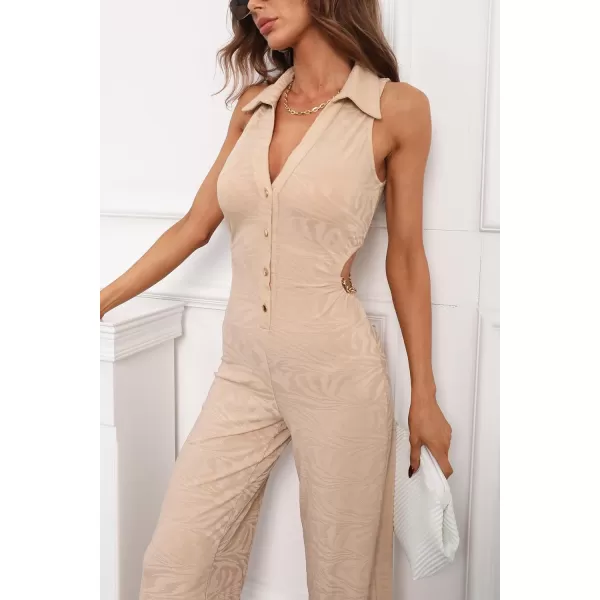 Bellivera Women Summer Short Sleeve Casual Jumpsuits Drawstring Belt Elegant Button Down One Piece Long Pant Romper
