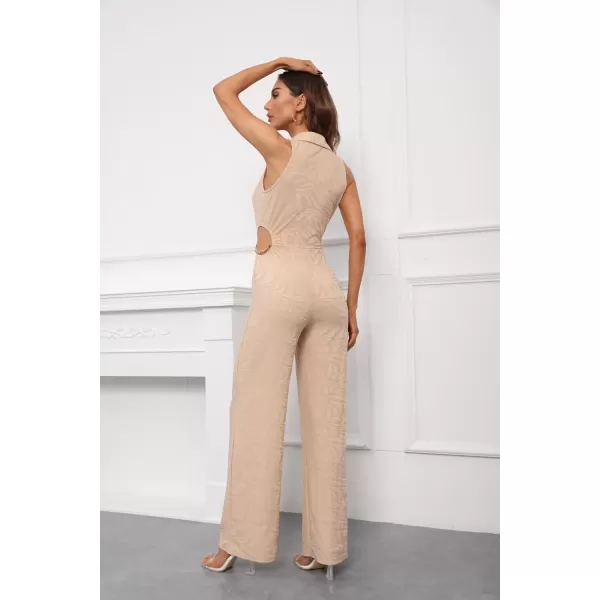 Bellivera Women Summer Short Sleeve Casual Jumpsuits Drawstring Belt Elegant Button Down One Piece Long Pant Romper