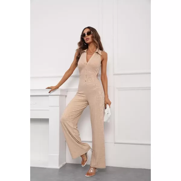 Bellivera Women Summer Short Sleeve Casual Jumpsuits Drawstring Belt Elegant Button Down One Piece Long Pant Romper
