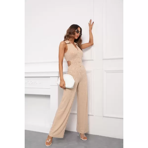 Bellivera Women Summer Short Sleeve Casual Jumpsuits Drawstring Belt Elegant Button Down One Piece Long Pant Romper