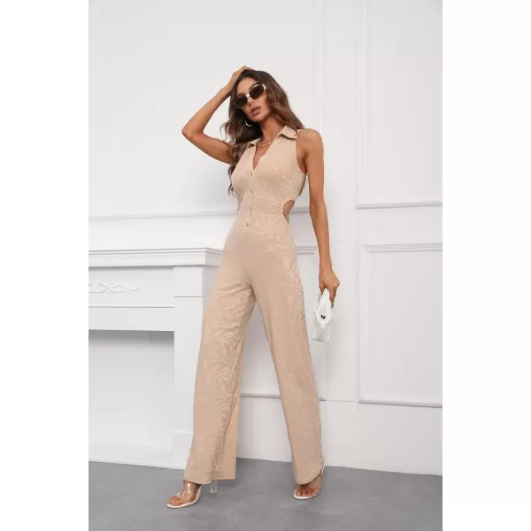 Bellivera Women Summer Short Sleeve Casual Jumpsuits Drawstring Belt Elegant Button Down One Piece Long Pant Romper