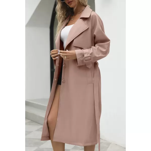 Bellivera Women Trench Coat Long Loose Jacket Faux PU Leather Oversize Classic Lapel Overcoat with Belt