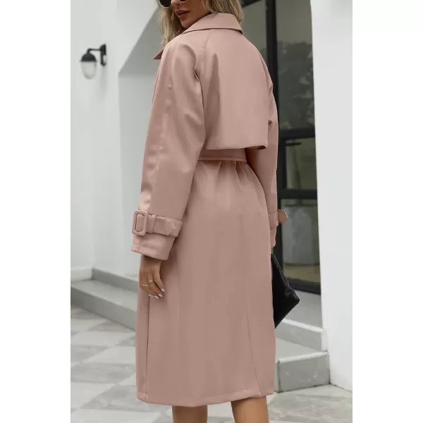 Bellivera Women Trench Coat Long Loose Jacket Faux PU Leather Oversize Classic Lapel Overcoat with Belt