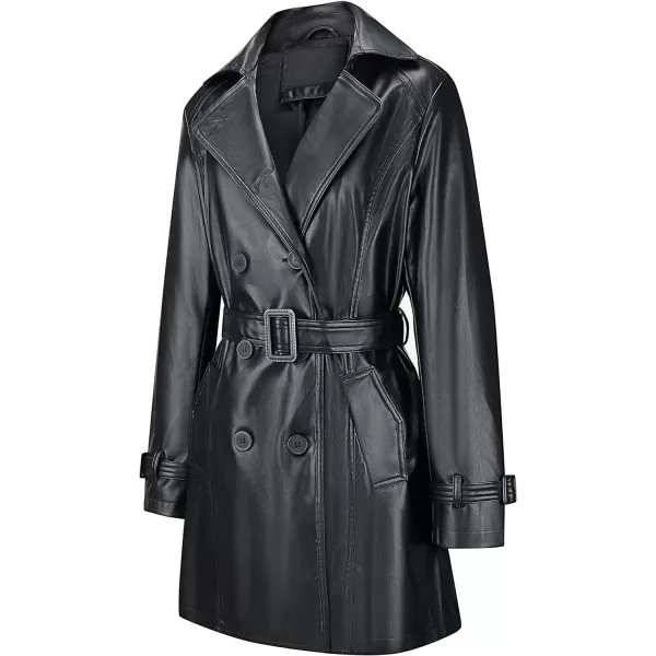 Bellivera Women Trench Coat Long Loose Jacket Faux PU Leather Oversize Classic Lapel Overcoat with Belt