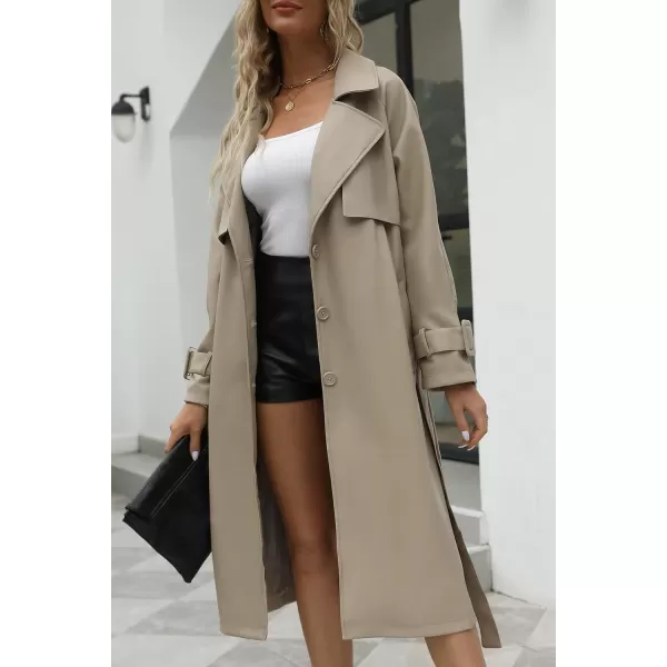 Bellivera Women Trench Coat Long Loose Jacket Faux PU Leather Oversize Classic Lapel Overcoat with Belt