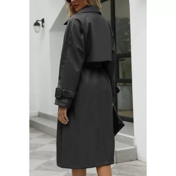 Bellivera Women Trench Coat Long Loose Jacket Faux PU Leather Oversize Classic Lapel Overcoat with Belt