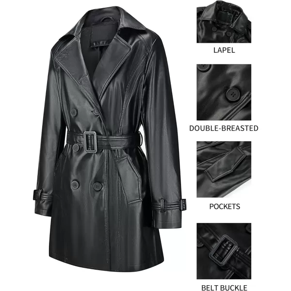 Bellivera Women Trench Coat Long Loose Jacket Faux PU Leather Oversize Classic Lapel Overcoat with Belt
