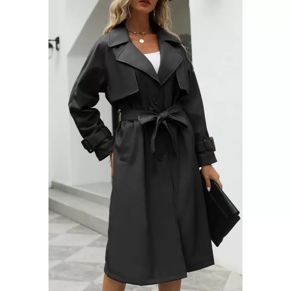Bellivera Women Trench Coat Long Loose Jacket Faux PU Leather Oversize Classic Lapel Overcoat with Belt